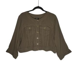 Torrid Button Front Crop Blouse Women's 2 Brown Long Sleeve Pockets